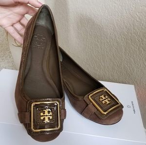 Tory Burch | Square Medallion Brown Suede Flats